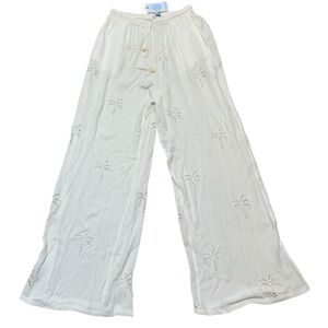 Blue Island Beach Coverup Pants Size Large NWT White Palm Tree Pockets